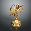 Golden Decorative Armillary Sphere With Intricate Metal Rings Arrows And Ornate Base
