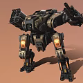 Sci Fi Combat Mech With Cannons Orange Leg Lights And Metallic Texture 3d model