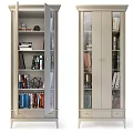 Modern Two Tone Bookcase With Glass Doors Drawers Books And Decorative Items