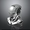 Futuristic White Robot Character Head With 3D Mechanical Structure And Headphone Parts