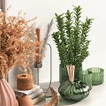 Natural Style Ornamental Decor Combination With Dried Flowers Vases Green Plants Candles And Frames