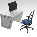 Industrial Equipment White Workbench With Monitor And Blue Office Chair Setup