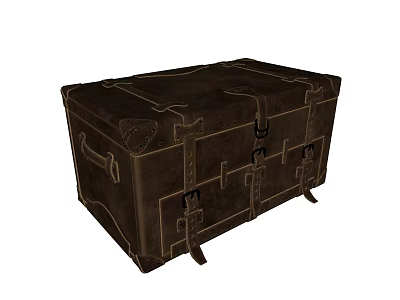 Vintage Leather Trunk in Classic Design with Brass Buckles and Decorative Straps 3d model