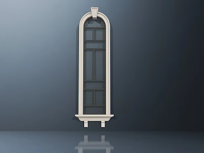 Elegant Arched Casement Window With White Frame And Black Grid Glass 3d model