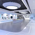 Modern High Tech Exhibition Hall Interior With Display Counters And Digital Screens 3d model