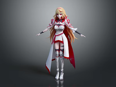 Blonde Haired Fantasy Character Wearing Red And White Armored Robe And Long Boots 3d model