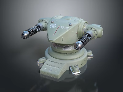 Olive Green Military Weapon With Dual Cannons Turret Structure And Mechanical Base Design 3d model
