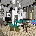 Modern Public Office Space With Open Layout Wooden Floors Pendant Lights And Green Plants