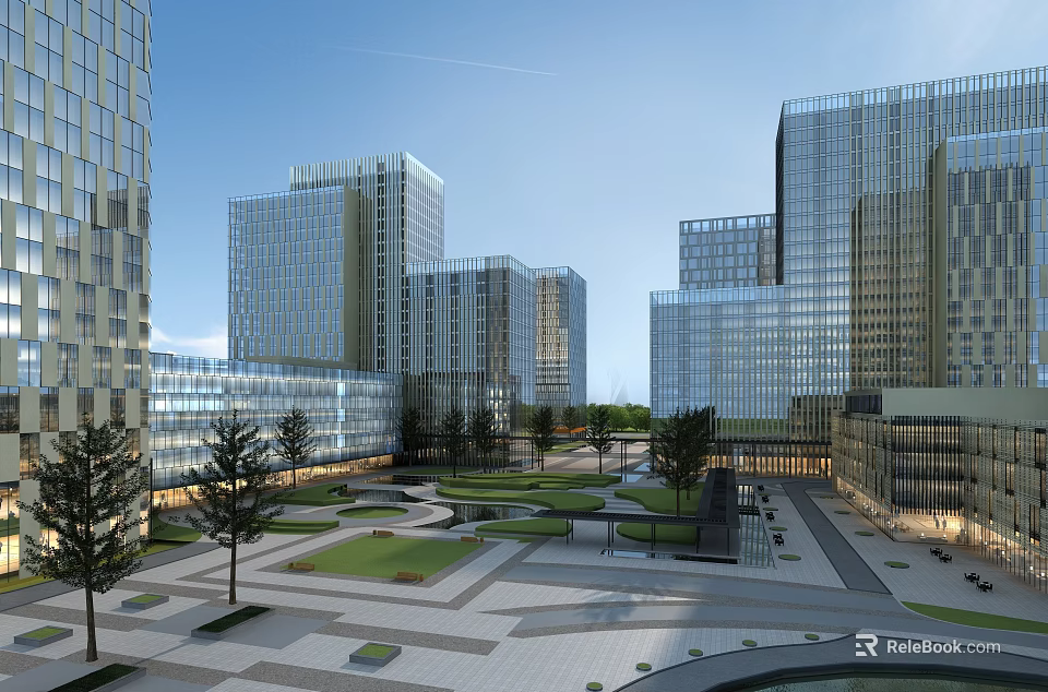 Aerial View Planning Of Modern Urban Area With High Rise Buildings Green Spaces And Plaza 3d model 