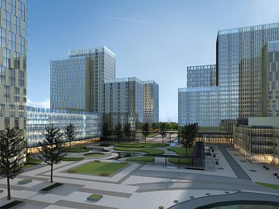 Aerial View Planning Of Modern Urban Area With High Rise Buildings Green Spaces And Plaza 3d model
