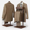 Brown Men's Wool Blend Suit Set with Coat Pants Tie on Wooden Display Stand