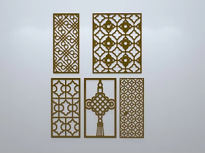 Traditional Chinese Decorative Lattice Windows With Various Intricate Patterns And Knot Motifs 3d model