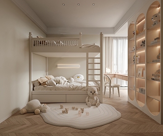 Modern Children's Room Home Children's Room Combination Children's Wooden Bed Bunk Bed Desk Chair Combination Toy Ornaments 3d model