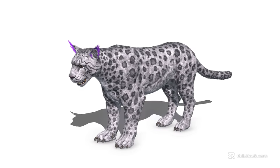 Fantasy Leopard With Purple Ears And Spotted Fur 3d model 