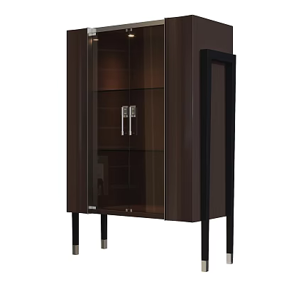 Modern Sleek Dark Display Cabinet With Glass Doors Metal Handles And Metal Legs 3d model