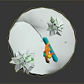 3D Model Scene Featuring Snowboarder In Orange Outfit Origami Style Pine Trees And Snowy Ground