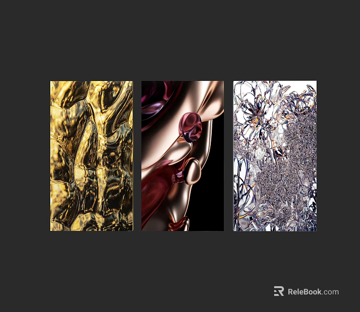 Abstract Artworks With Gold Red Silver Textures For Modern Wall Decor 3d model 