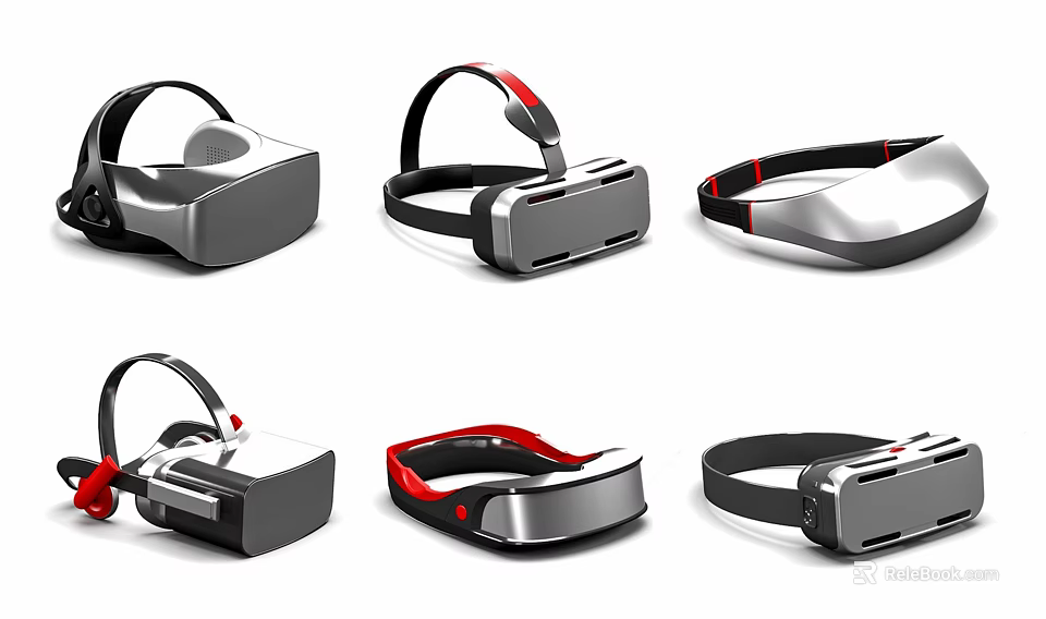 Various VR Headsets With Modern Design And Black Silver Red Accents 3d model 