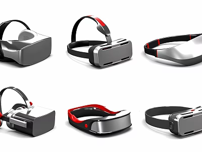 Various VR Headsets With Modern Design And Black Silver Red Accents 3d model