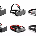 Various VR Headsets With Modern Design And Black Silver Red Accents