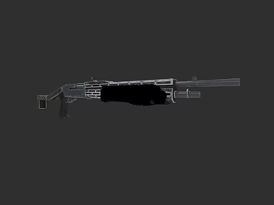 Tactical Shotgun Metallic Black And Silver Design With Long Barrel Magazine And Grip 3D Rendering 3d model