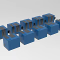 Blue Cube Shaped Industrial Equipment Multiple Units Arranged in Row 3d model