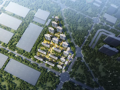 Aerial View Planning of Modern Residential Complex With High Rise Buildings Greenery and Roads 3d model