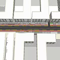 Municipal Road With Covered Parking Canopy Landscaped Areas Parked Cars And Pedestrians