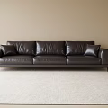 Modern Dark Brown Leather Multi Seater Sofa With Cushions On Light Carpet 3d model