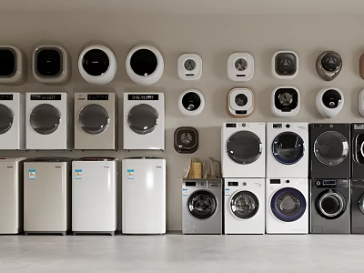 Home Interior Featuring Multiple Washing Machines In Various Colors And Designs 3d model