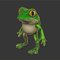 Green Reptile With Yellow Eyes And White Belly In Standing Pose On Gray Background