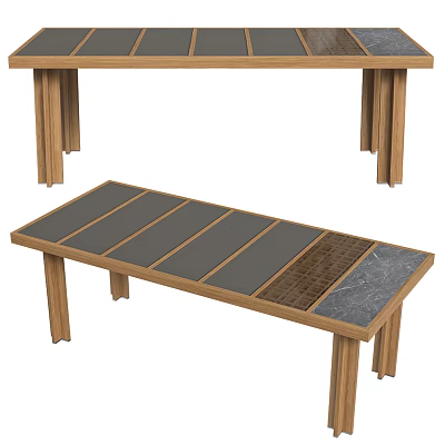 Modern Coffee Table With Wooden Legs And Gray Panel Stone Accent Top Design 3d model