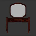 Traditional Wooden Red Dressing Table With Carved Details Arched Mirror And Drawers