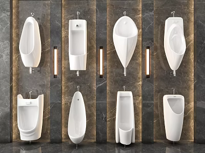Modern Design Urinals Arranged In Rows With Marble Wall And LED Lighting 3d model