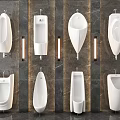 Modern Design Urinals Arranged In Rows With Marble Wall And LED Lighting