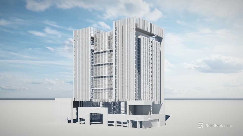 Modern High Rise Office Building With Glass Curtain Wall And Geometric Architectural Design 3d model 