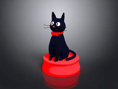 Adorable Black Cat Sitting On Red Base Wearing Red Bow Tie 3d model