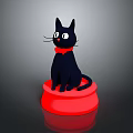 Adorable Black Cat Sitting On Red Base Wearing Red Bow Tie