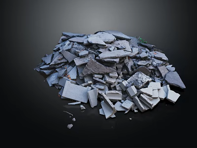 Pile of Gray Broken Fragments on Black Background With Various Shapes 3d model
