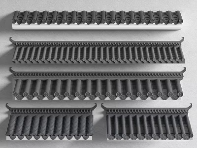 Traditional Chinese Architectural Roof Components Black Tiled Eave Elements With Various Styles 3d model