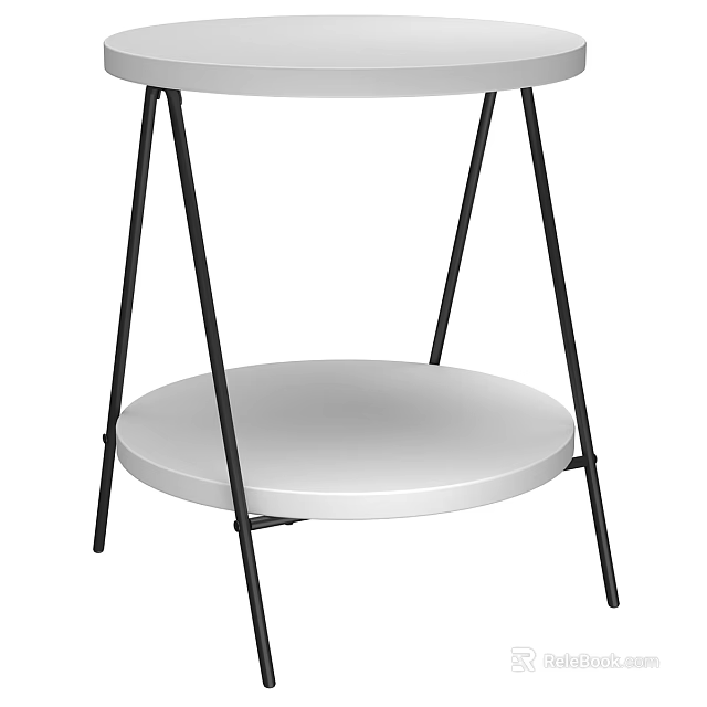 Modern Two Tier Desk With White Round Top And Black Metal Legs 3d model 