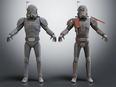 Intelligent Machines Two Armored Robot Suits With Gray And Red Accents Standing 3d model
