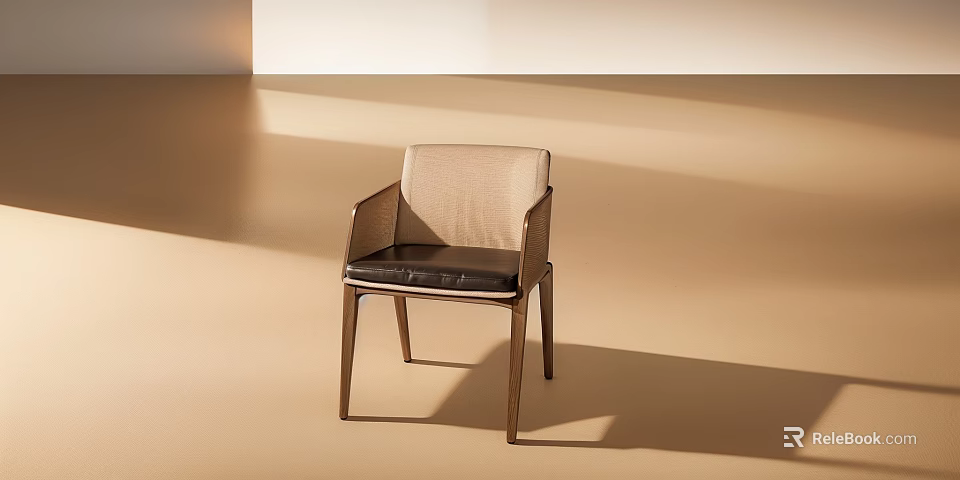 Modern Upholstered Sofa Stool With Wooden Legs And Armrest In Warm Interior Light 3d model 