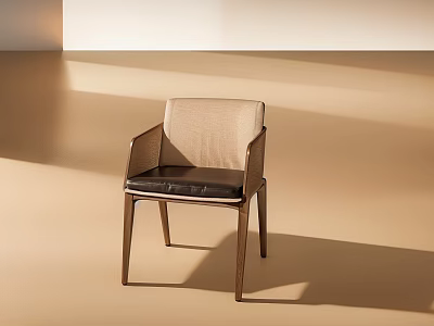 Modern Upholstered Sofa Stool With Wooden Legs And Armrest In Warm Interior Light 3d model