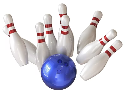 Complete Bowling Sports Equipment Set With Blue Ball And White Pins 3d model