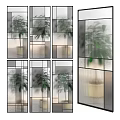 Modern Room Divider With Geometric Glass Panels And Green Plants Background