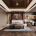 Modern Elegant Bedroom Interior Design With Wooden Walls Dark Ceiling And Geometric Floor