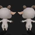 Cute Cartoon Lamb 3D Model With White Body Brown Horns And Blue Eyes Open Arms