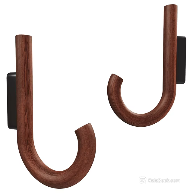 Wooden Hooks with Brown Finish and Black Mounted Base for Wall Hanging Use 3d model 