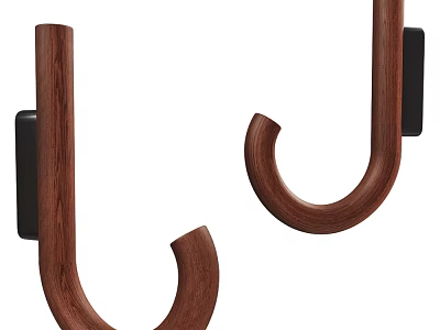 Wooden Hooks with Brown Finish and Black Mounted Base for Wall Hanging Use 3d model
